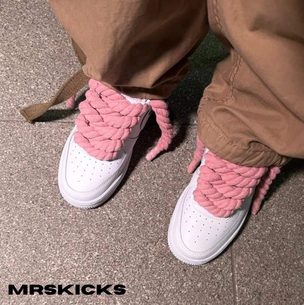 UNISEX Nike Air Force 1 Low Light Pink Rope Laces White Custom Shoes All  Sizes