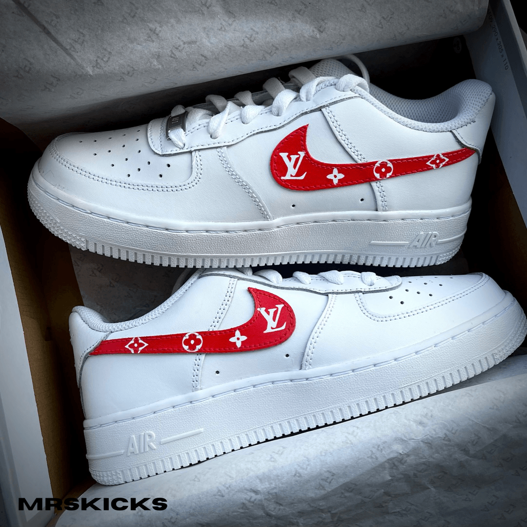 Red Supreme LV Inspired - Custom Air Force 1 - Hand Painted AF1 - Cust –  Merakicks