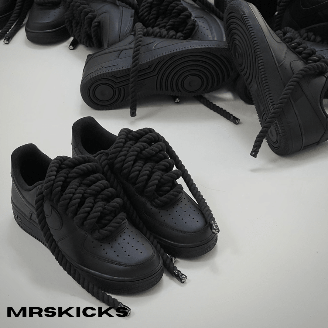 Custom Air Force 1 Blackest Black (Rope Laces) with color paint - Fast  delivery - Best quality - Sneakers_abel