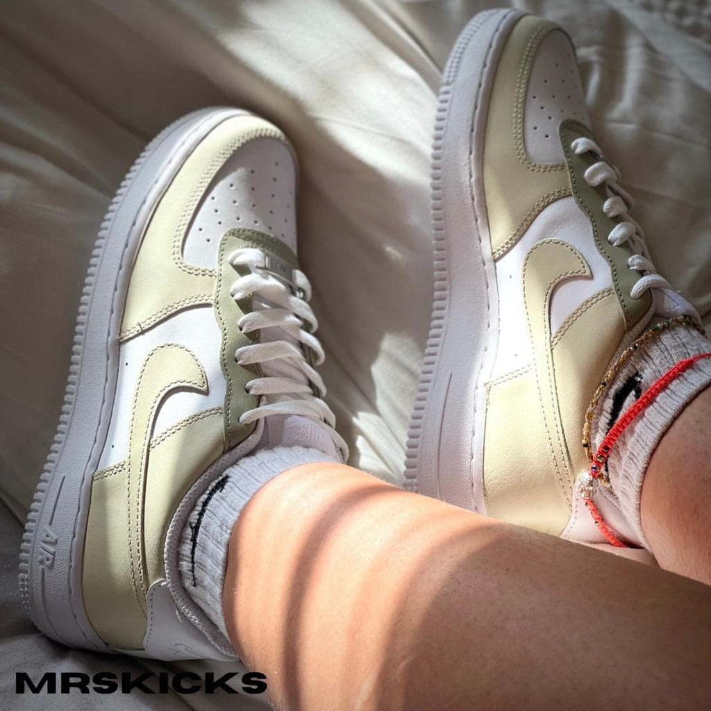 custom cream beige Airforce 1 , painted nike sneakers , painted shoes , personalised sneakers , personalised airforce 1 customs , cream Af1 shoes , womens custom sneakers , Design your own trainers , customize your own nike shoes 