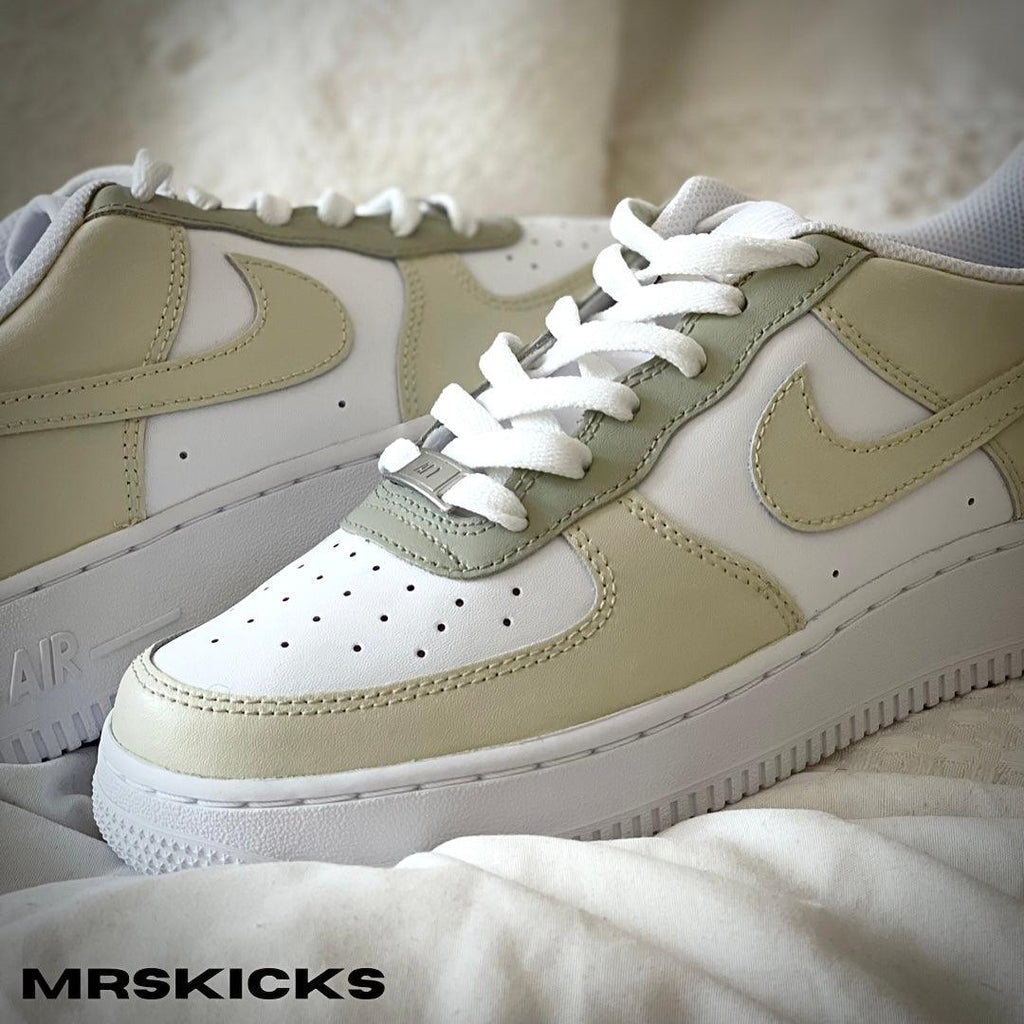 custom cream beige Airforce 1 , painted nike sneakers , painted shoes , personalised sneakers , personalised airforce 1 customs , cream Af1 shoes , womens custom sneakers , Design your own trainers , customize your own nike shoes, Latte cream Airforce 1 custom, Personalised trainers , personalised kicks 