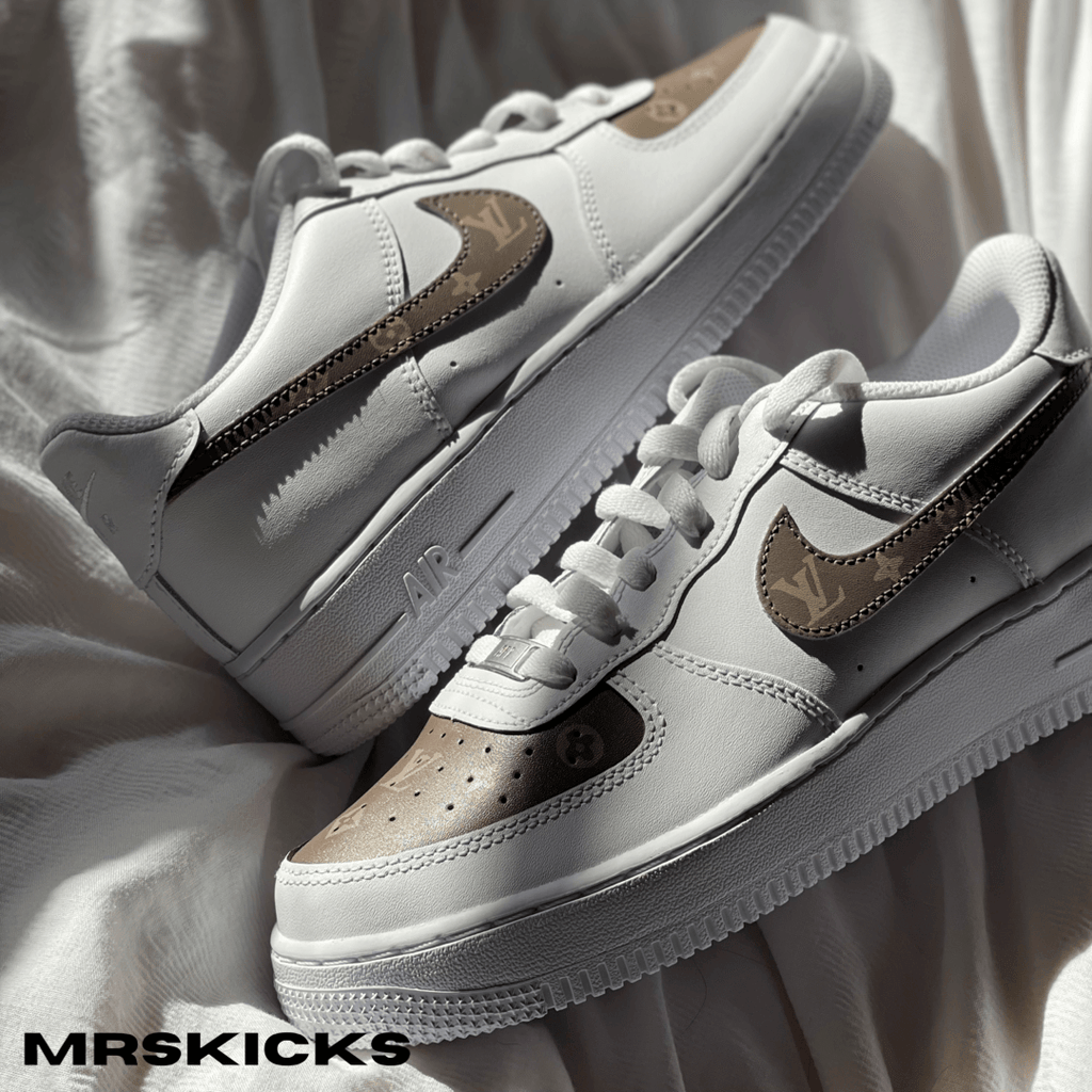 brown Louis vuitton custom airforces custom lv airforce 1 shadow , beige lv airforce 1 , customised sneakers , custom lv shoes, custom shoes for girls, brown lv airforce one , AF1 customs 