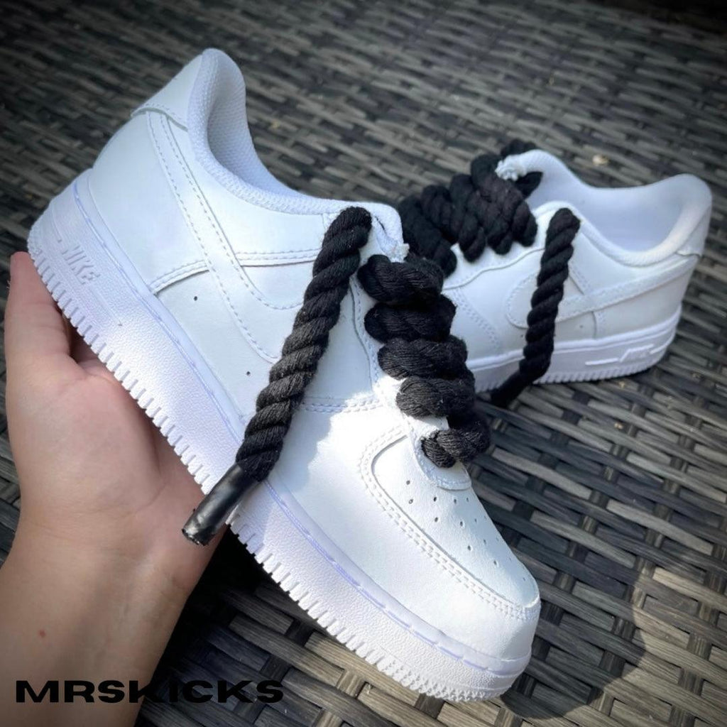 custom made airforce 1 , customized airforce 1 , black rope airforce one , custom nike shoes , mrskicks, mrskicks uk , custom footwear , custom design shoes , design your own airforces , personalised trainers , custom sneakers uk , rope lace airforces, Af1 customisation