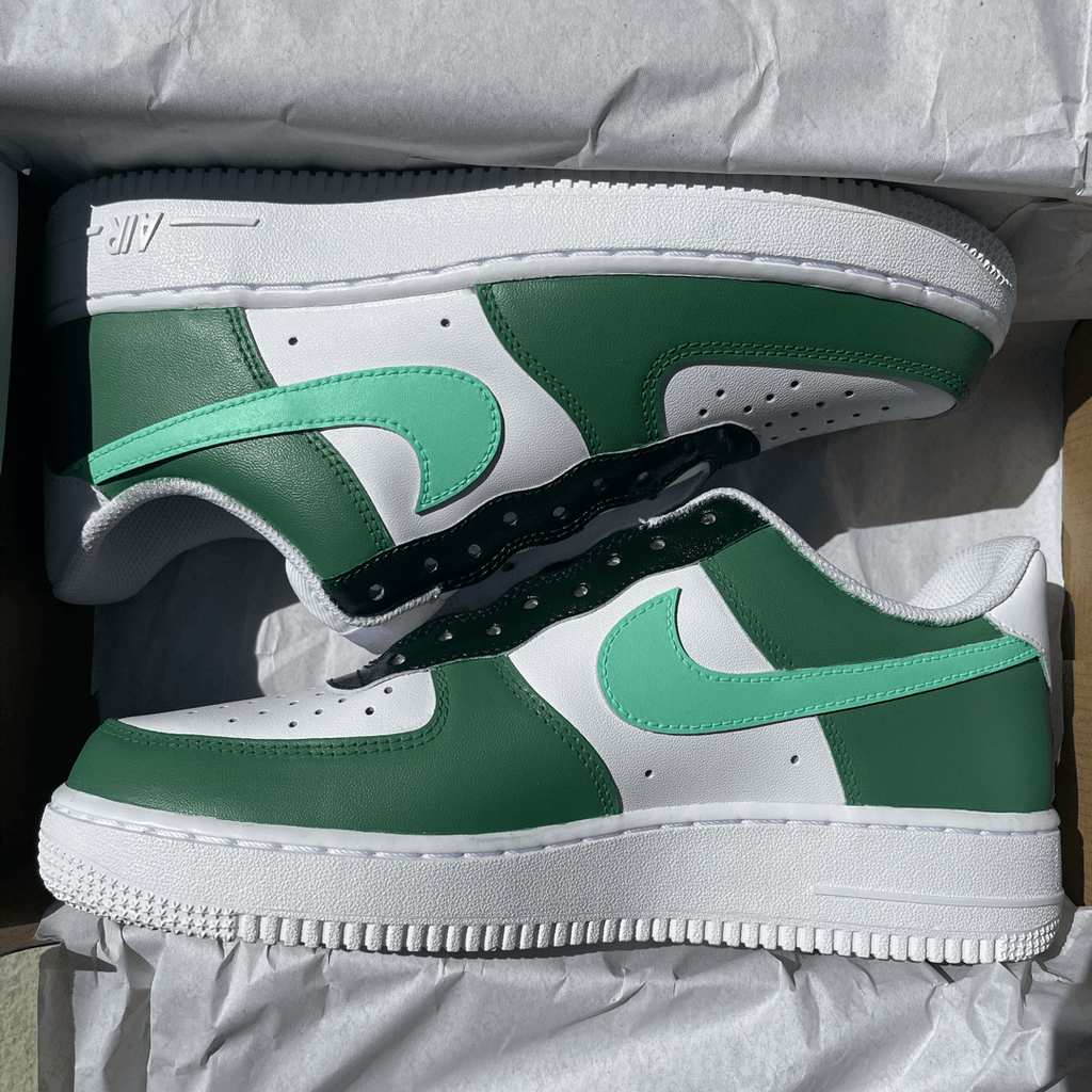 green palm airforce 1 , customised green sneakers custom shoes , custom airforce 1 portrait , hands custom airforces , af1 custom , custom sneakers , white airforce 1 nike 