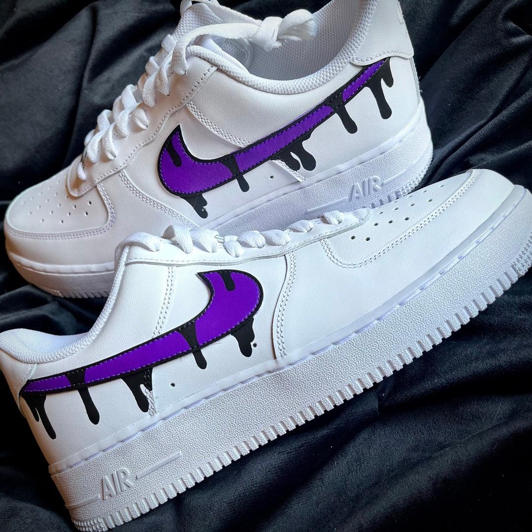 Air Force 1 Custom Purple & Teal Drip Swoosh Donut White Shoes