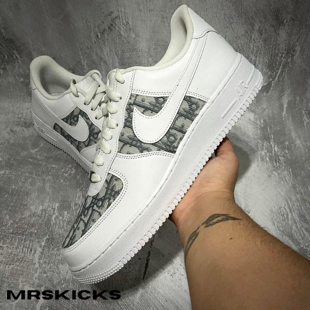 custom shoes to order , grey dior airforce 1, custom grey shoes , af1 custom , customised airforces , design your own sneakers , grey dior airforce 1 custom customised dior airforces in grey