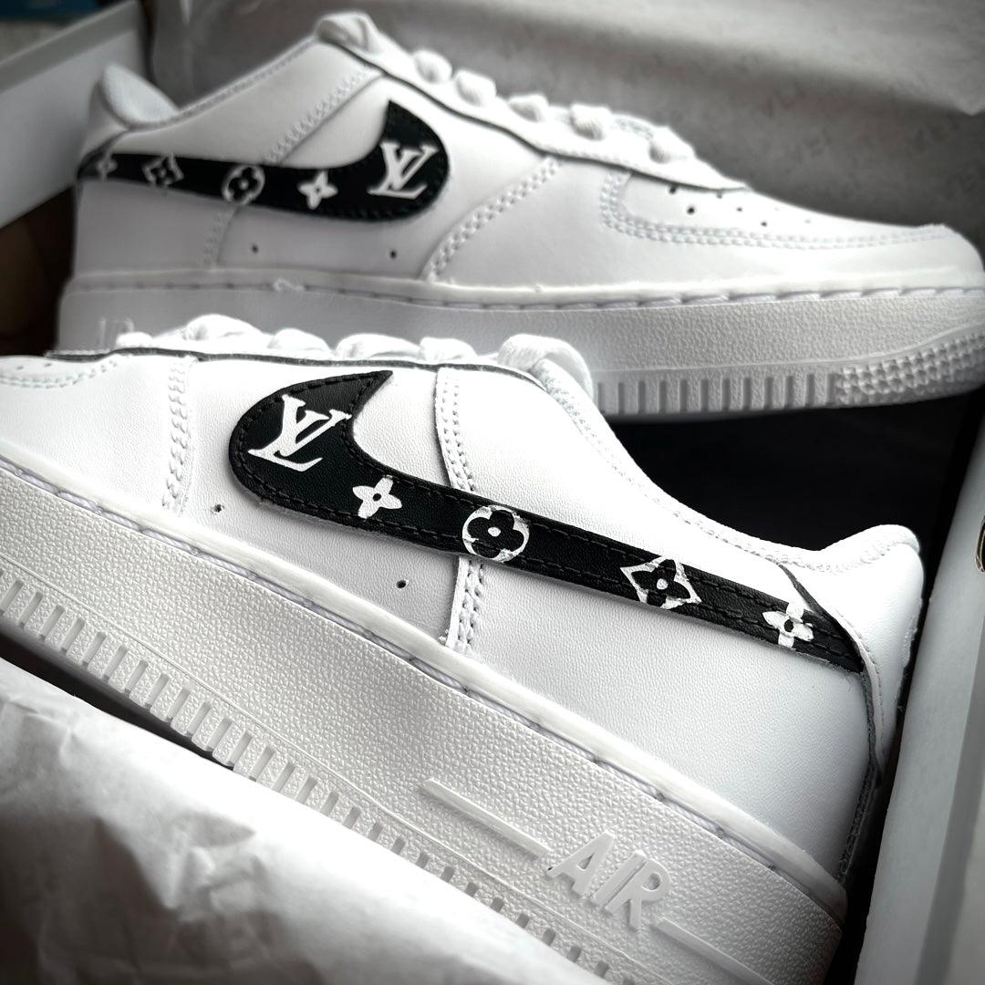 Black White Grey Classic Monogram LV Custom Sneakers Air Force One