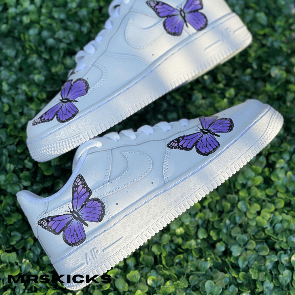 custom made airforces , Af1 customs , customised sneakers , custom trainers , custom nike air force one , butterfly airforce 1 custom , butterfly nike shoes , butterfly shoes , purple nike shoes , purple nike custom shoes , customized sneakers , personalized shoes , personalised trainers uk , airforce one customisation , customisation on shoes